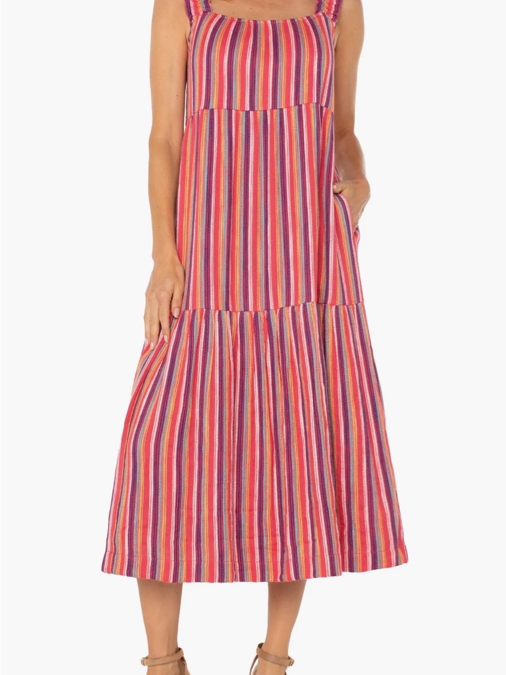 Angels Striped Sleeveless Dress in Red, Pink and Multicolor